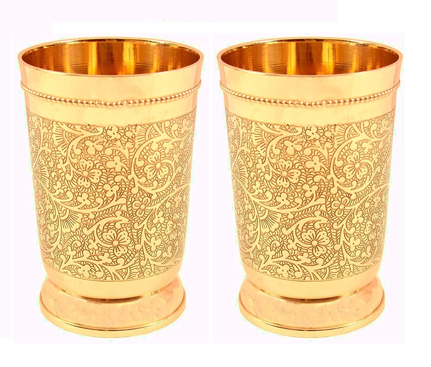 Pure Yellow Brass Luxury Water Glass Set Of 6 - 300ml Capacity Each Glass | Beautiful Floral Pattern - Pital Water Glass - Image 4