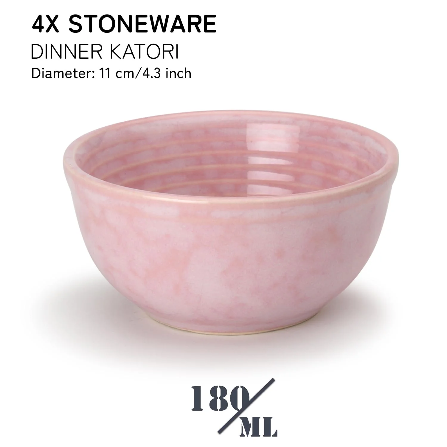 Reactive Glazed Ceramic Serving Dinner Bowl Set Of 4 - 180ml Each, Pastel Pink | Microwave & Dishware Safe - Serving Katori Set - Image 3