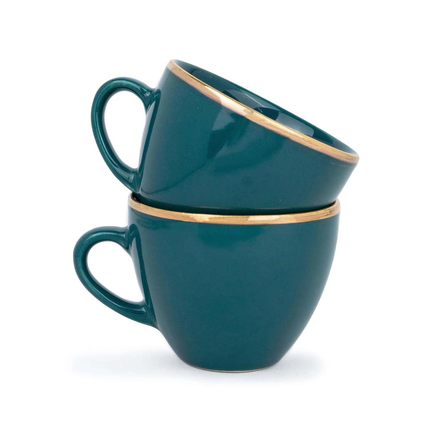 Real Gold Line Ceramic Tea Cups Set Of 6 - Teal Gold Line, 200ml Each | Tea Cup Set Of 6 - Premium Ceramic Tea Set With Glossy Finish | Ceramic Tea Cup - Image 2