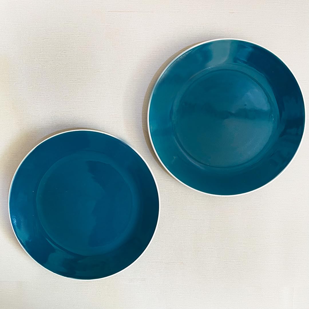 Retro Green Ceramic Dinner Plates Set Of 4 - 10 Inches, 4 Pieces | Handcrafted Full Ceramic Plates For Dinner - Microwave Safe & Dishwasher Safe - Image 5