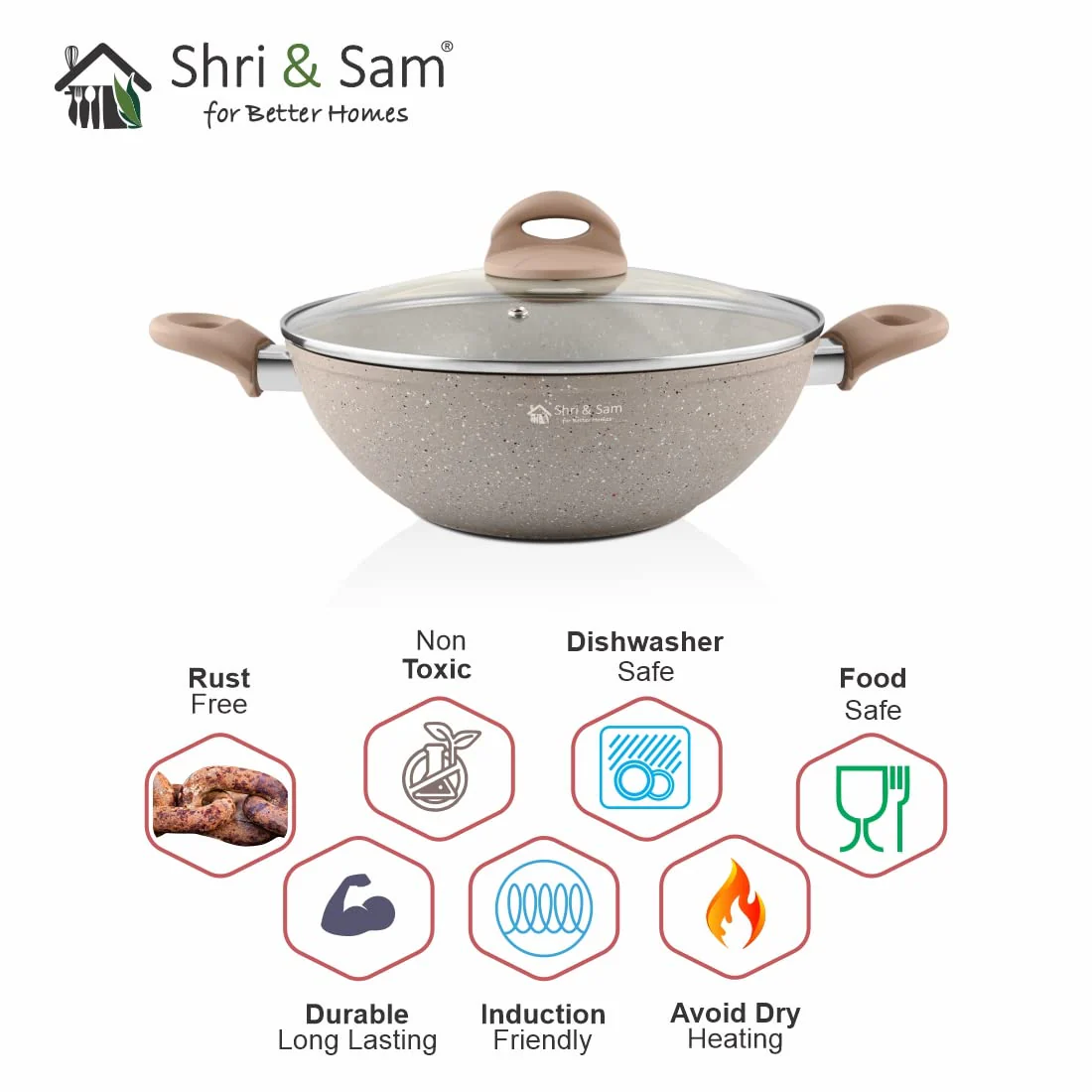Rockline Aluminium Kadhai With Lid, Brown - 28 Cm, 3 Liters | Easy To Clean & Dishwasher Safe - Gas & Induction Compatible - Image 4