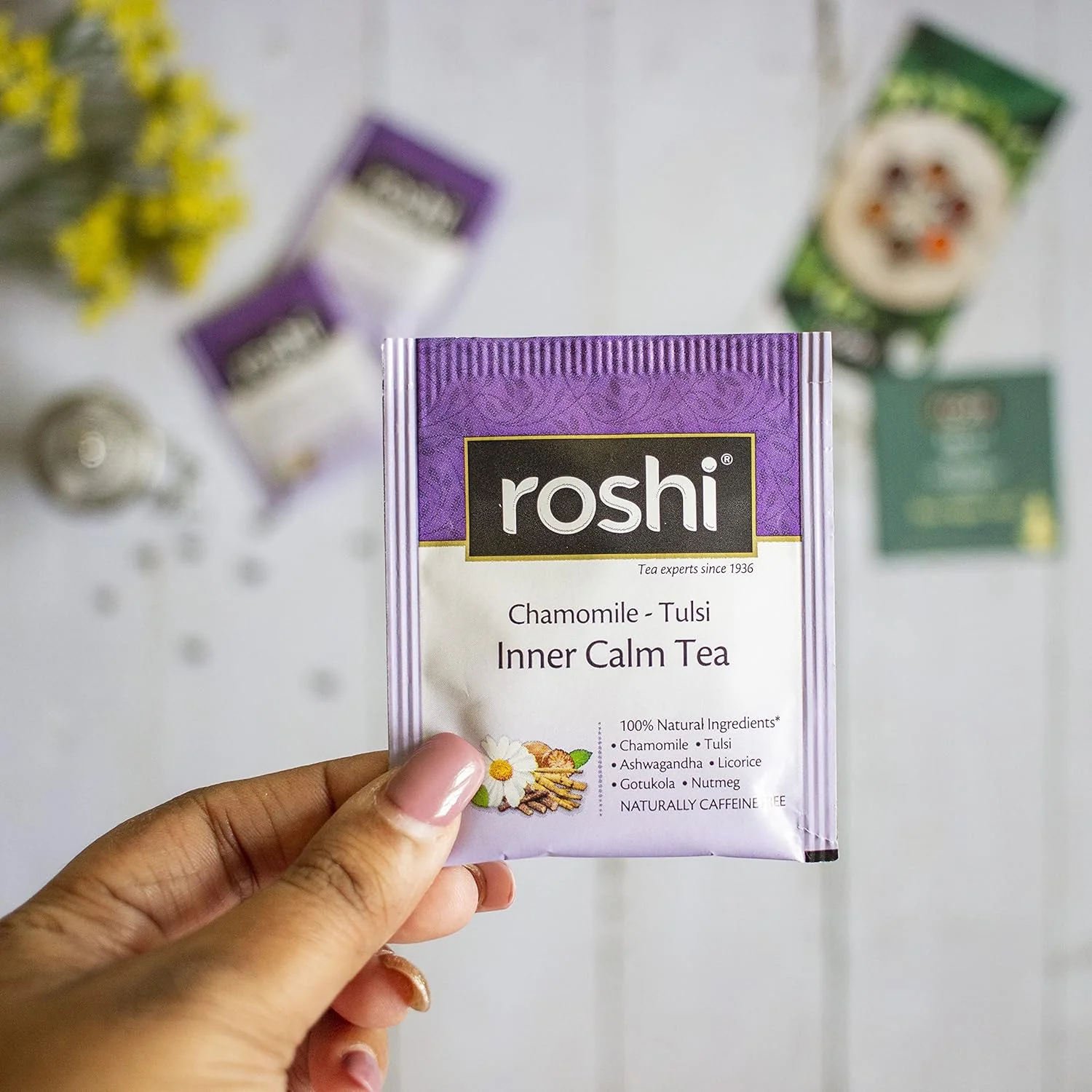 Roshi Chamomile Tulsi Inner Calm Tea + Lemongrass Cinnamon Simply Slim Green Tea Combo - Pack Of 2 X 25 Tea Bags | 100% Natural Ingredients - Supports Weight Loss, Caffeine Free - Image 4