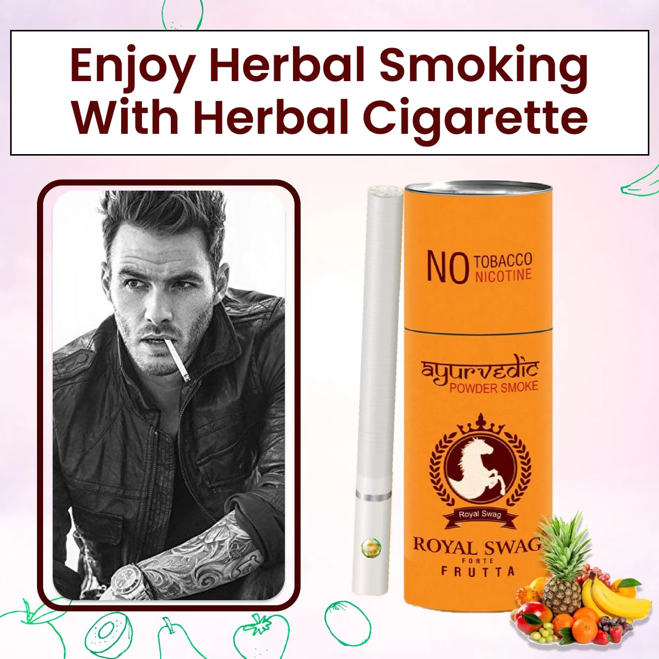 Royal Swag Ayurvedic Herbal Cigarettes 100% Tobacco & Nicotine Free Regular, Clove, Frutta, Mint Flavour (5 Sticks Each) With 20ml Shot Anti Addication Spray | (Pack Of 20) - Image 5