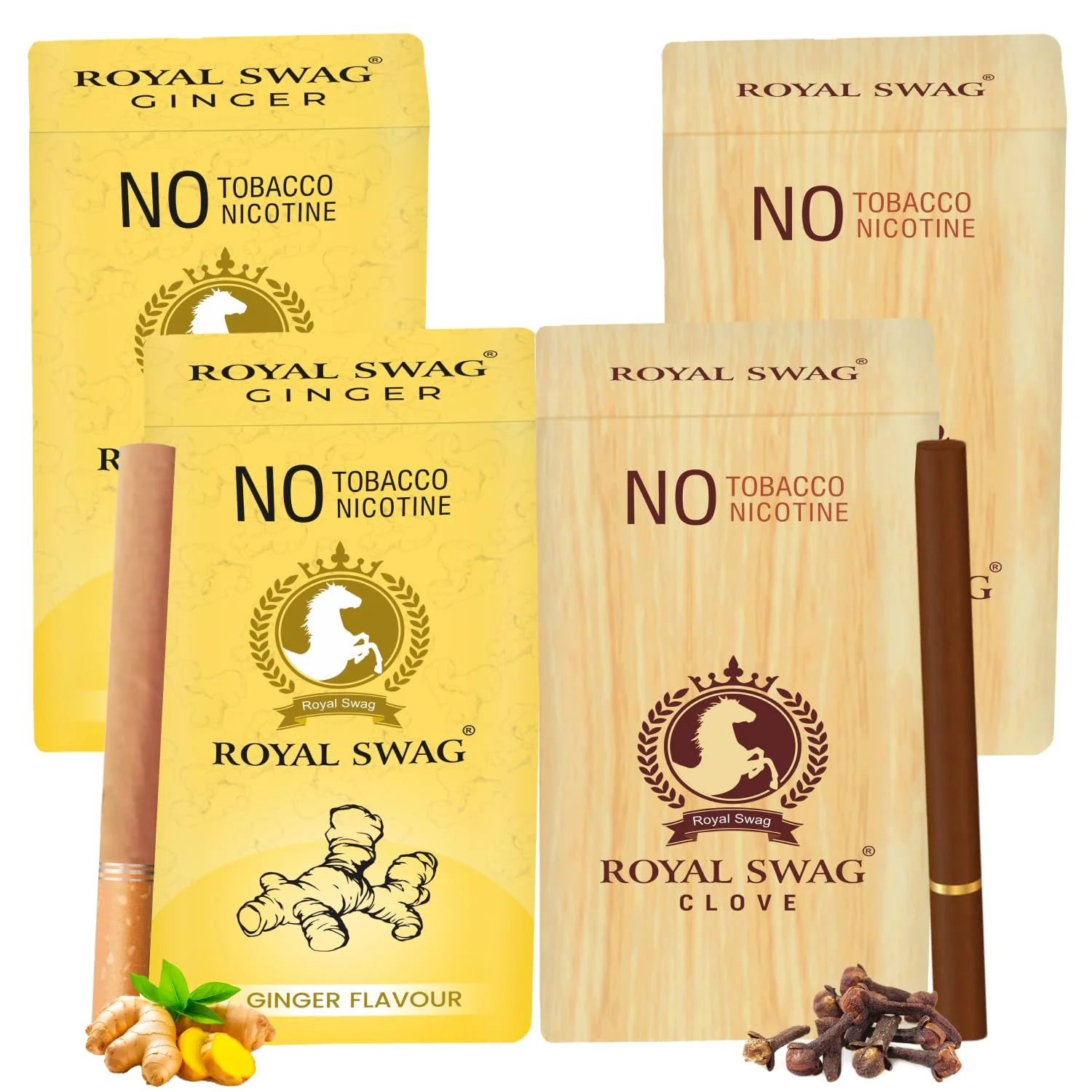 Royal Swag Natural Herbal Cigarettes Ginger, Clove Flavour (40 Sticks) 100% Tobacco-Free & Nicotine-Free Ayurvedic Herbs Clove, Tulsi & More | Free From Additives & Chemicals - Image 5