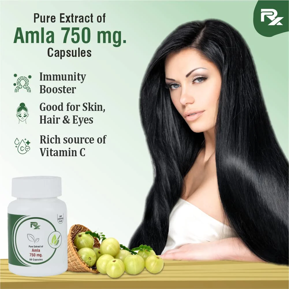 Rx Healthcare Limited Amla Ayurvedic Herbal Immunity Booster Capsule 750mg | 60 Capsules 100gm 0.2lbs - Image 2