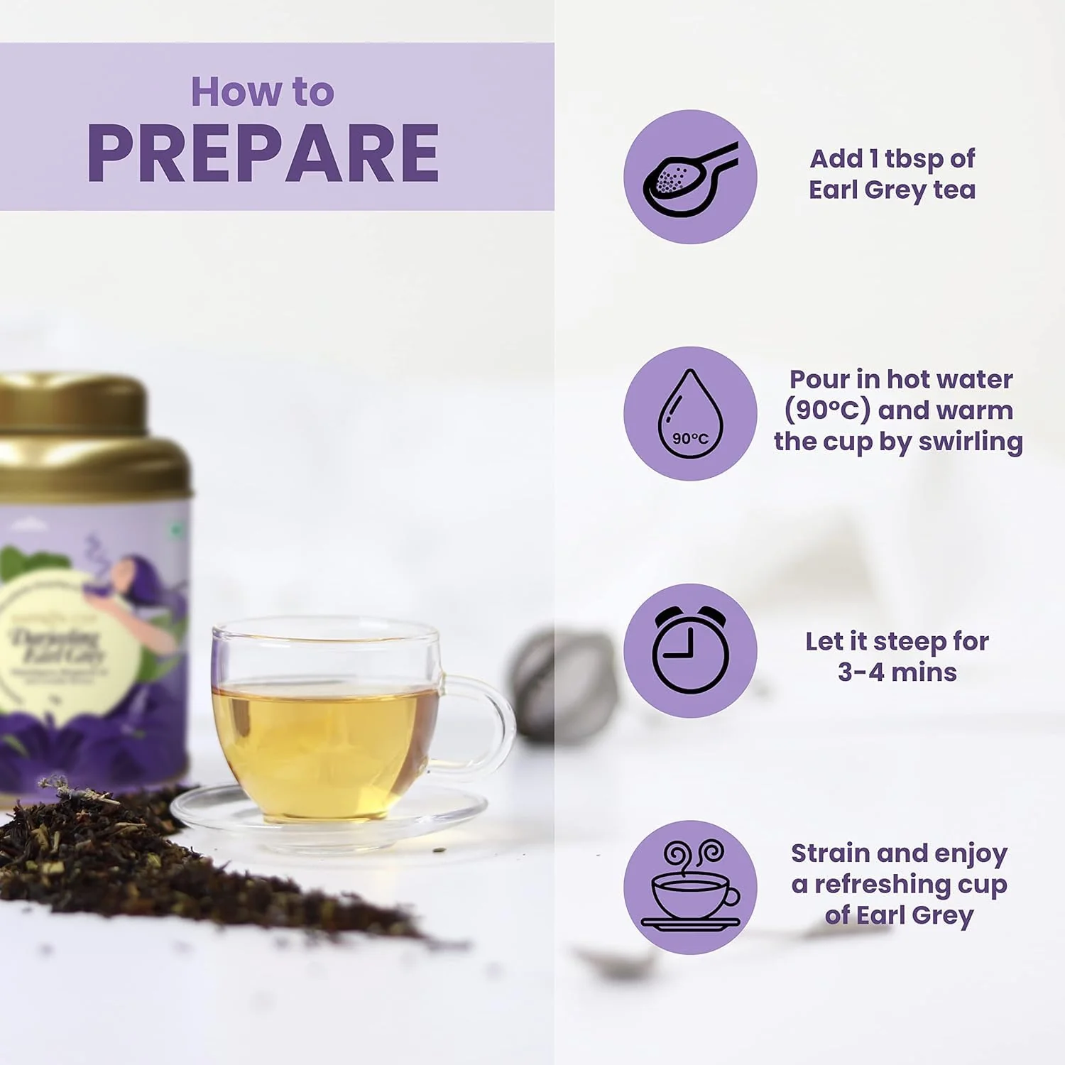 Saffron Cup Darjeeling Earl Grey Flavourful Black Tea - 75gm, 2.6 Ounce | 100% Natural, Rich In Antioxidants - Infused With Bergamot & Lavender | Low Caffeine - Image 5