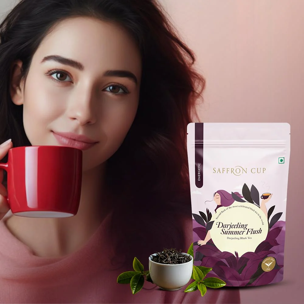 Saffron Cup Darjeeling Summer Flush Energetic Black Tea - 75gm, 2.6 Ounce | 100% Natural, Rich In Antioxidants - Perfect For Connoisseurs & Heart Health | Low Caffeine, Airtight Zip Lock Pouch - Image 2