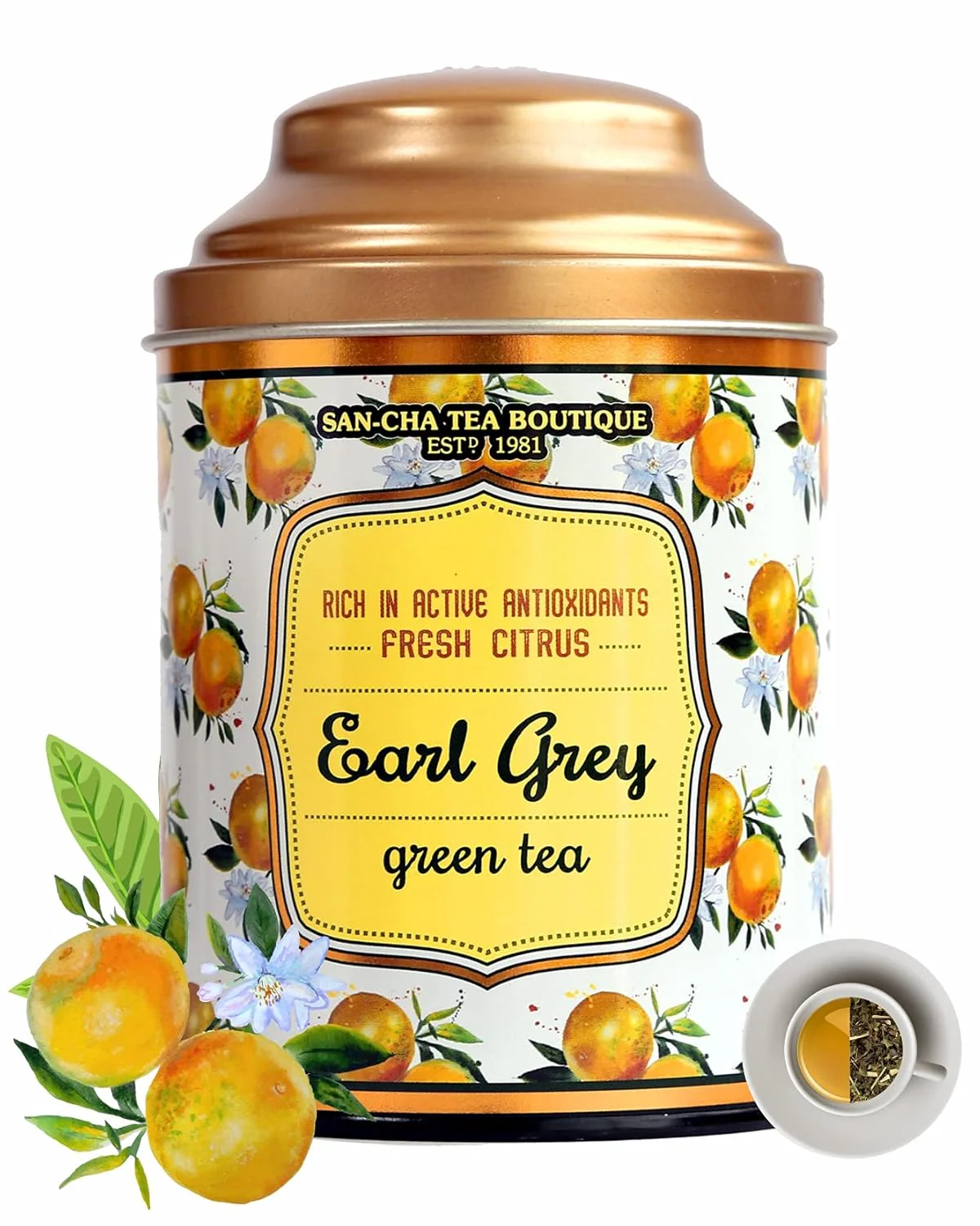 San-Cha Earl Grey Green Tea - 100gm, 3.5 Ounce | Rich In Active Antioxidants & Fresh Citrus - Environment Friendly & Made In Corn Fiber | Low Caffeine - Image 3