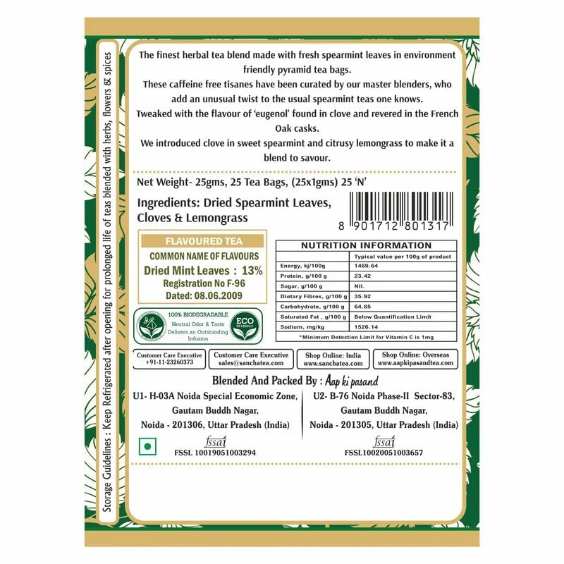 San-Cha Floral & Spicy Spearmint Herbal Tea - 25 Biodegradable Herbal Tea Bags | Herbal Tea For PCOS & PCOD - Eases Stomach Pain & Bloating | Caffeine Free - Image 2