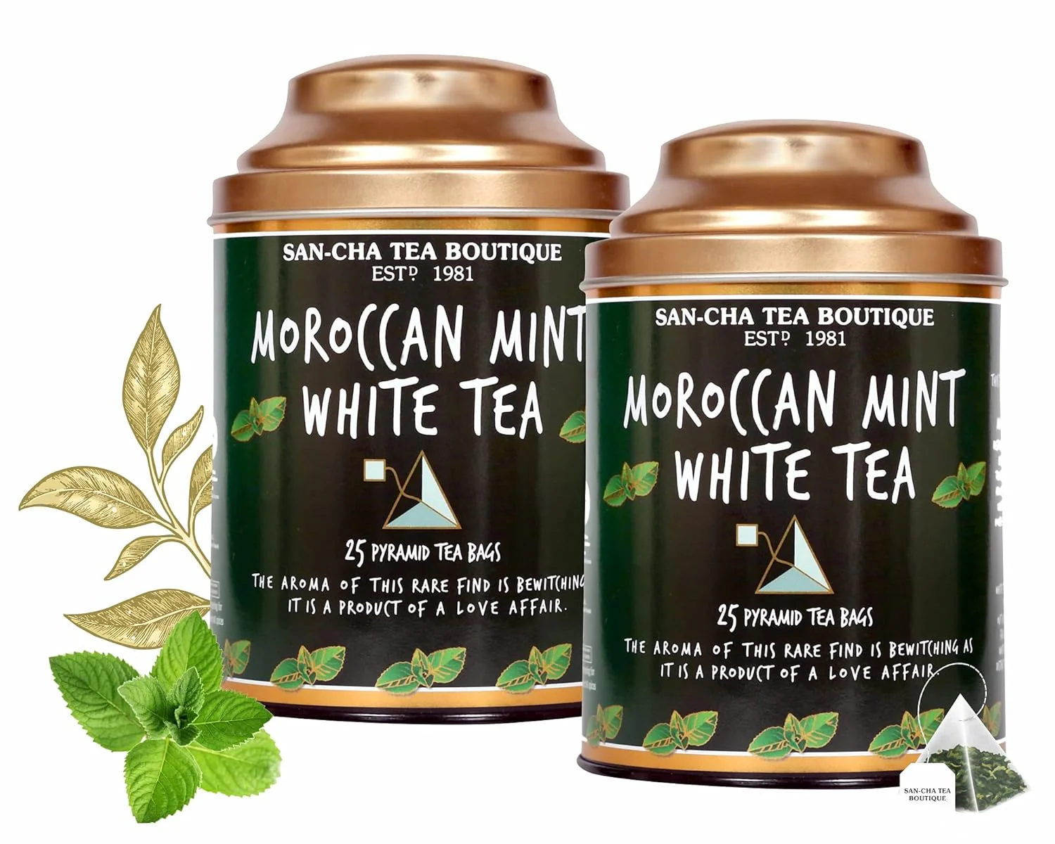 San-Cha Moroccan Mint White Tea - 25gm, 0.8 Ounce, 25 Pyramid Tea Bags | Environment Friendly, Made In Corn Fiber Cool - Low Caffeine, Richest In Antioxidants - Image 4