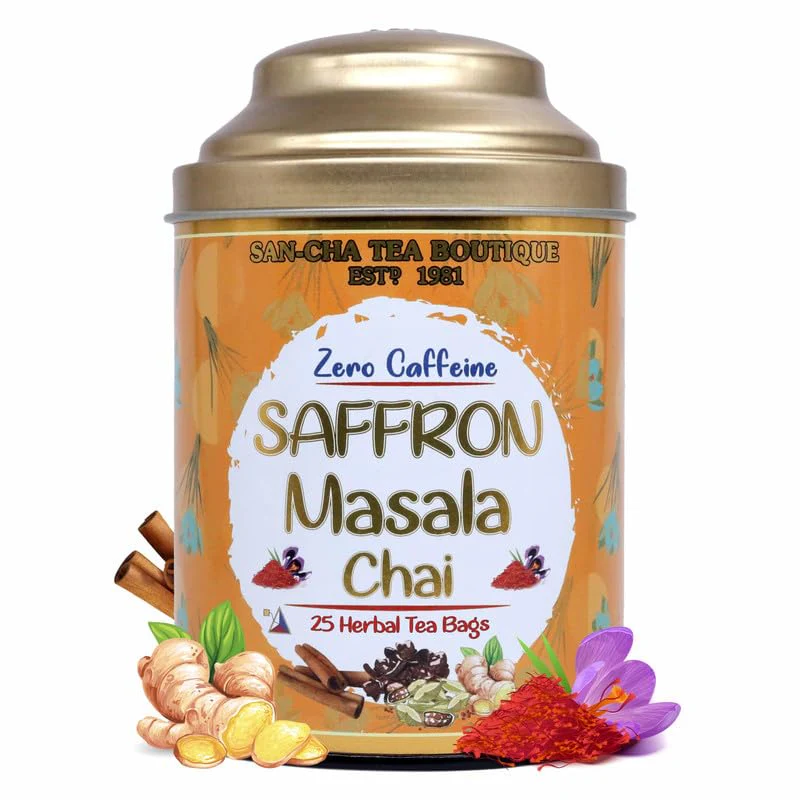 San-Cha Saffron Masala Chai - 25 Biodegradable Herbal Tea Bags | Kesar Chai Without Caffeine - Real Kashmir Saffron Blend | Promotes Better Digestion & Supports Immunity - Image 3