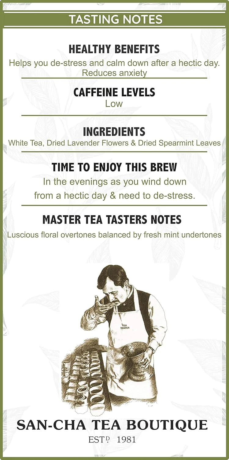 San-Cha Silver Needles Lavender White Tea - 25gm, 0.8 Ounce | Stress Relief & Cleansing, Supports Calmness - Low Caffeine, Richest In Antioxidants - Image 5