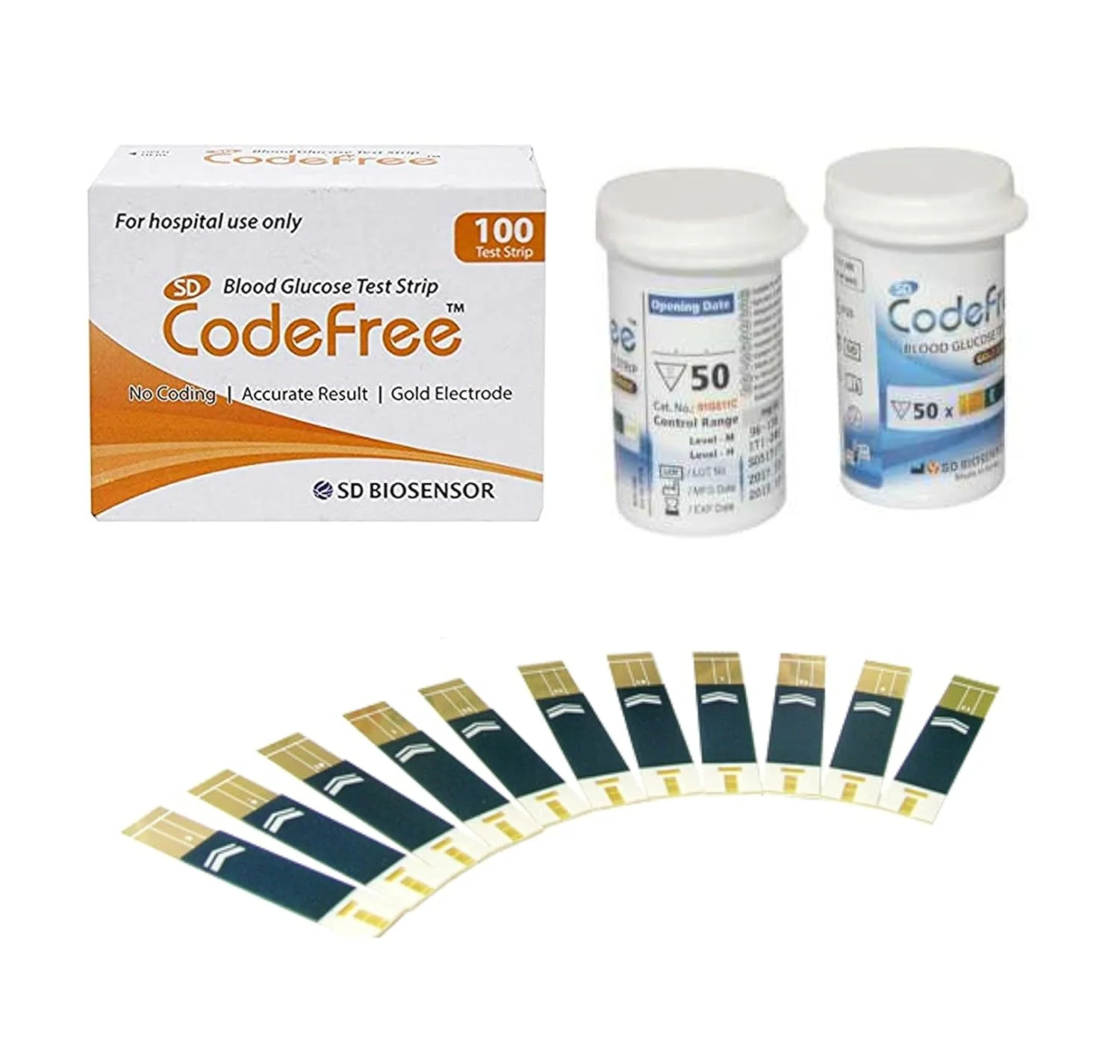 SD Codefree Blood Glucose 100 Test Strips With 100 Round Lancets & A Lancing Device - Image 6
