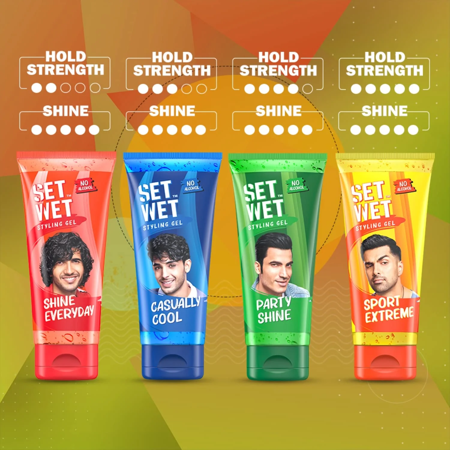 Set Wet Styling Hair Gel For Men Shine Everyday , 50gm 1.7 Oz. | Light Hold , High Shine | For Long Hair | No Alcohol , No Sulphate - Image 8
