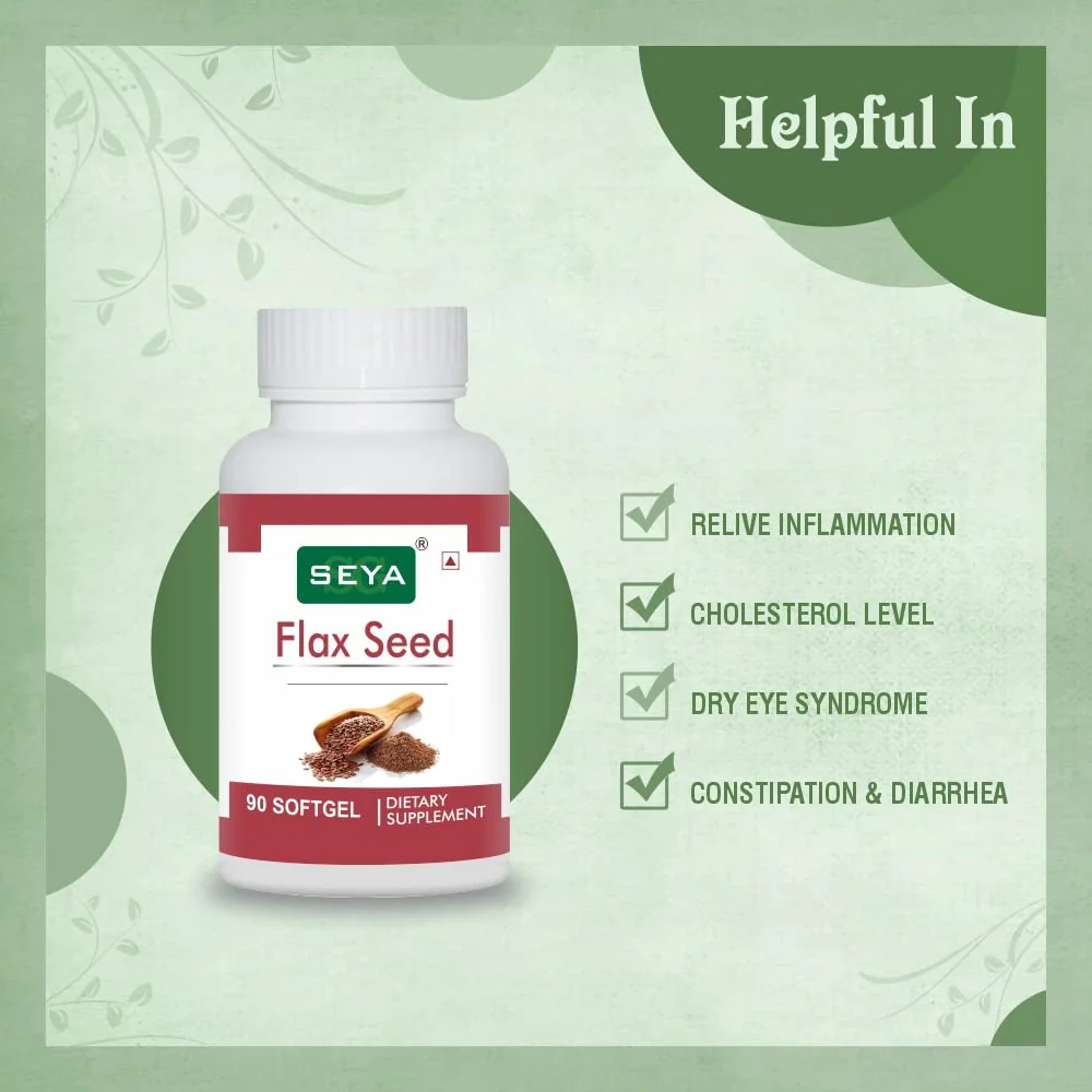 Seya Flaxseed Softgel Capsule, Health Supplement Natural Source Of Omega 3, 6, 9, For Heart, Brain, Immunity, Skin, Hair, Eyes, Anti - Inflammation | 90 Softgel 150gm 0.3lbs Each Pack Of 3 - Image 2