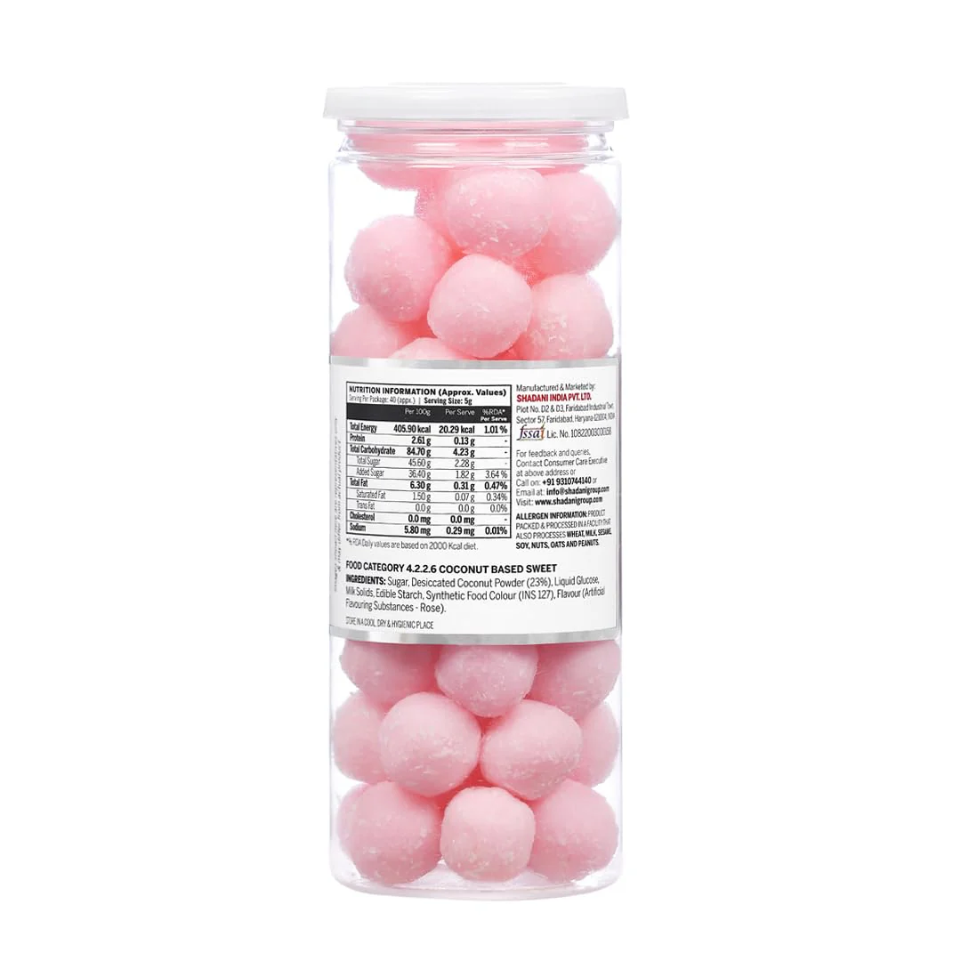 Shadani Coconut Rose Peda Can (200gm), Real Coconut Toffee Candy | Soft & Chewey - Pure Nariyal Peda-Candy - Image 2
