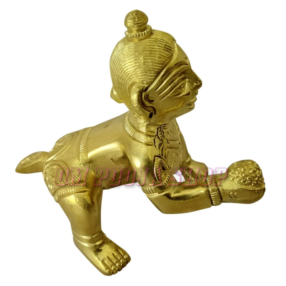 Shree Laddoo Gopal Ji, Krishna Idol, Brass, Golden, Bal Gopal Ji, Lord Krishna Statue, Golden Handmade Idol, Religious, Occasion, God Idol - Image 2