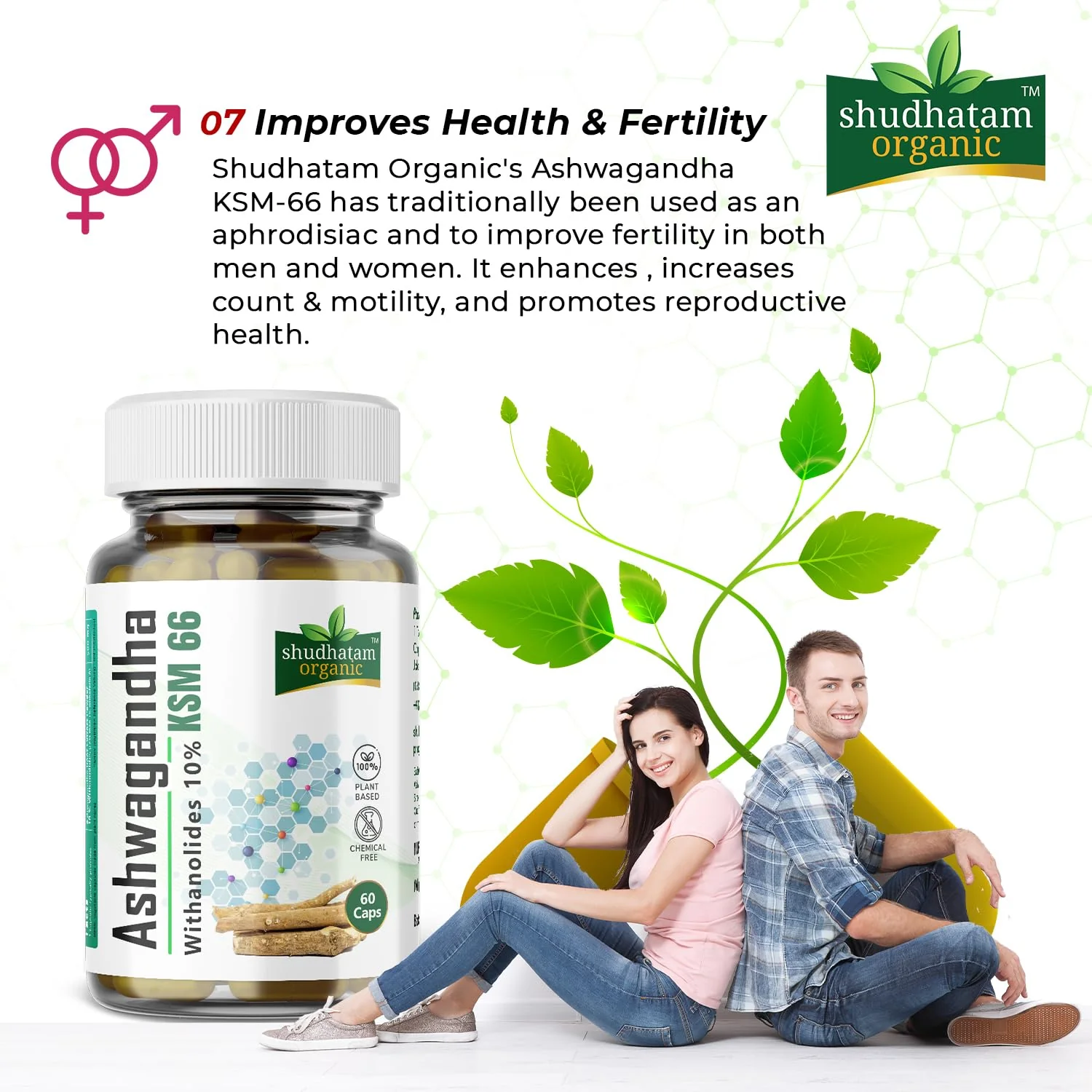 Shudhtam Organic Ashwagandha Ksm 66 Withanolides 10% 500mg, For Stress, Memory & Immunity, Iso Gmp Organic Fda Certified Withania Somnifera | 60 Capsules 100gm 0.2lbs - Image 4