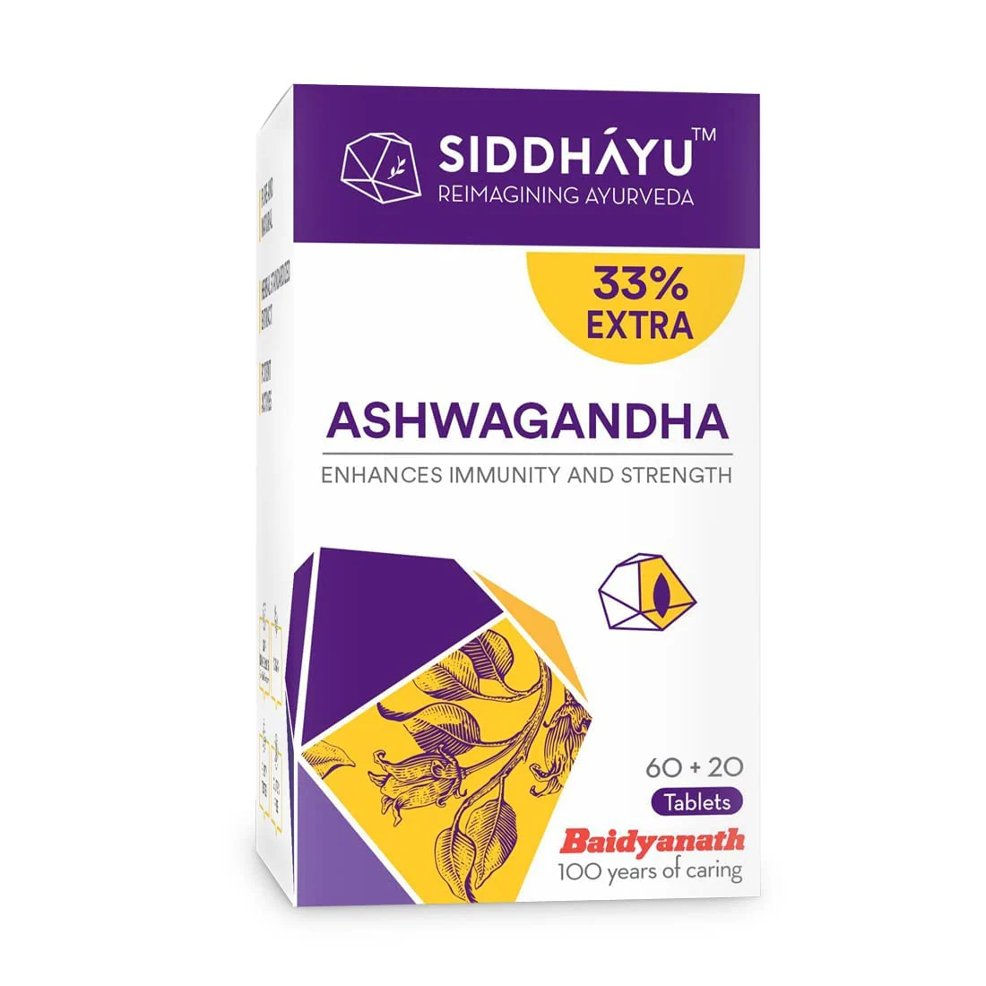 Siddhayu Ashwagandha Tablet Enhances Immunity & Strength, Rejuvenates Mind & Body, Increasing The White Blood Cell & Platelet | 60 + 20 Free Tablets 100gm 0.2lbs - Image 3