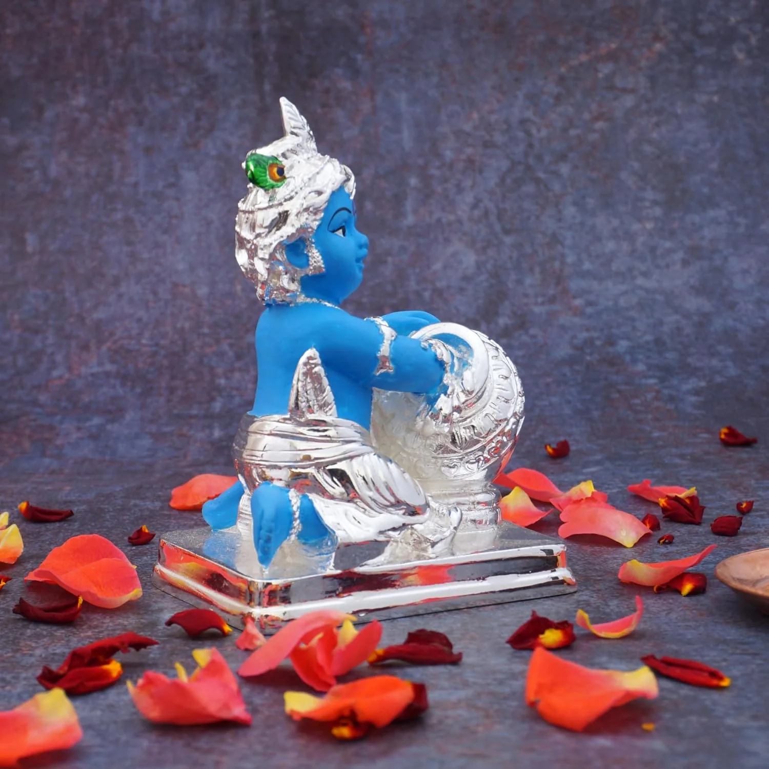 Silver Coated Lord Krishna Idol, Handcrafted Laddu Gopal Ji Sculpture - 4 Inch, Polyresin, Traditional Deign, Bal Gopal Murti, Occasion, Shri Krishna Statue - Image 4