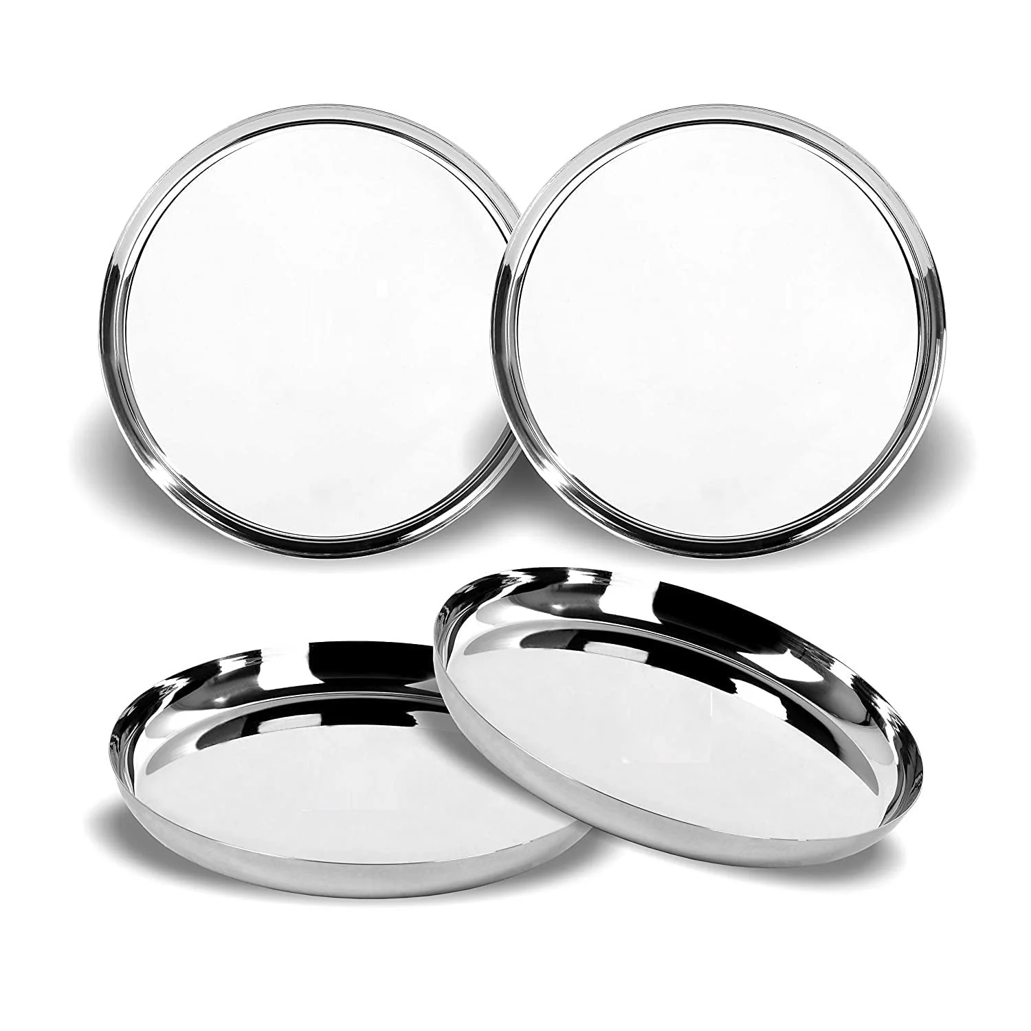 Silver Stainless Steel Dinner Plate - Khumcha Plate Set Of 4 Plates, Dia-29.5 Cm | Lunch Dinner Plate - Glossy Finish, Rust Proof, BPA Free - Image 5