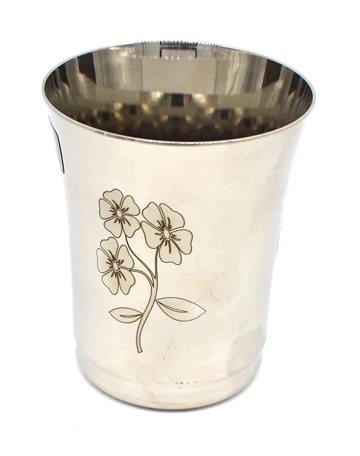 Silver Stainless Steel Glass Set - Tableware Drinkware Set, 400ml Capacity Each, Set Of 12 | Beautiful Floral Design - Image 3
