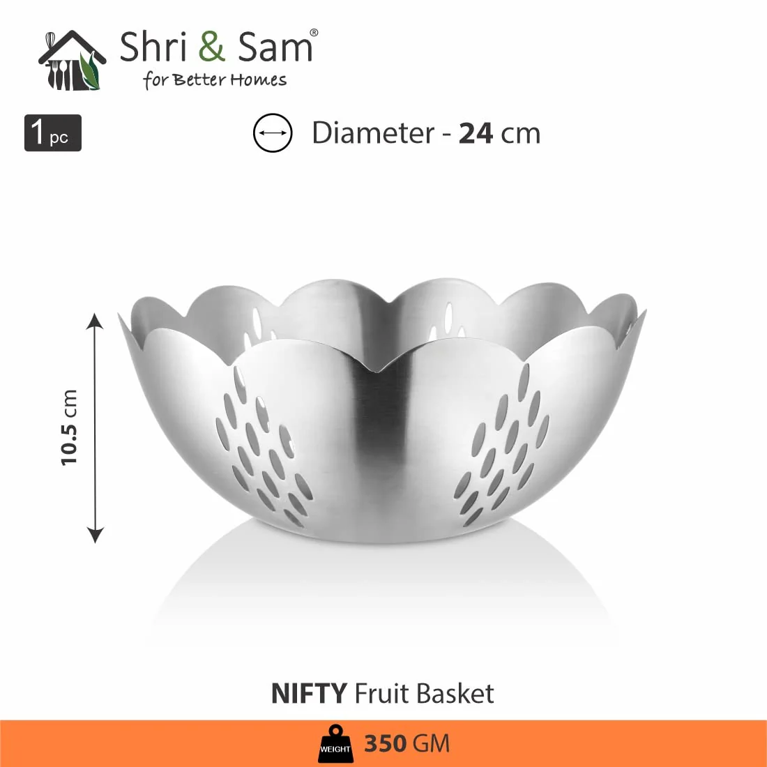 Silver Stainless Steel Nifty Solid Fruit Basket, 200ml | Easy To Clean & Dishwasher Safe - Image 5