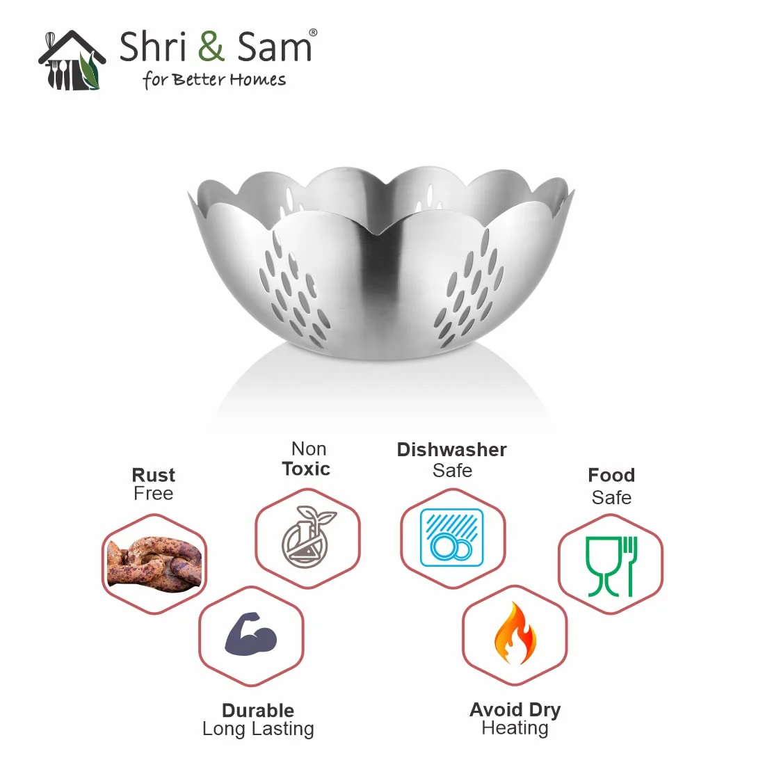Silver Stainless Steel Nifty Solid Fruit Basket, 200ml | Easy To Clean & Dishwasher Safe - Image 6