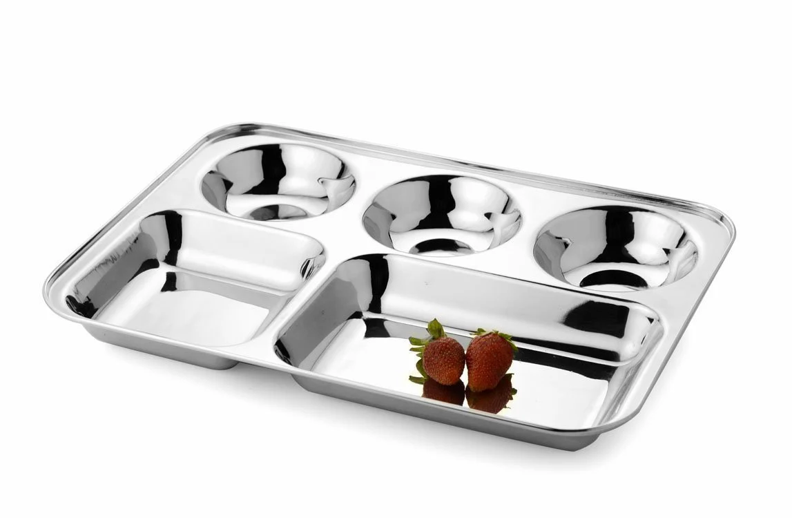 Silver Stainless Steel Sandwich Tray Set, 5 Pieces, Microwave Safe | Set Of 5 Individual Trays In 1 - Pack Of 5, Rectangular Shape - Image 3