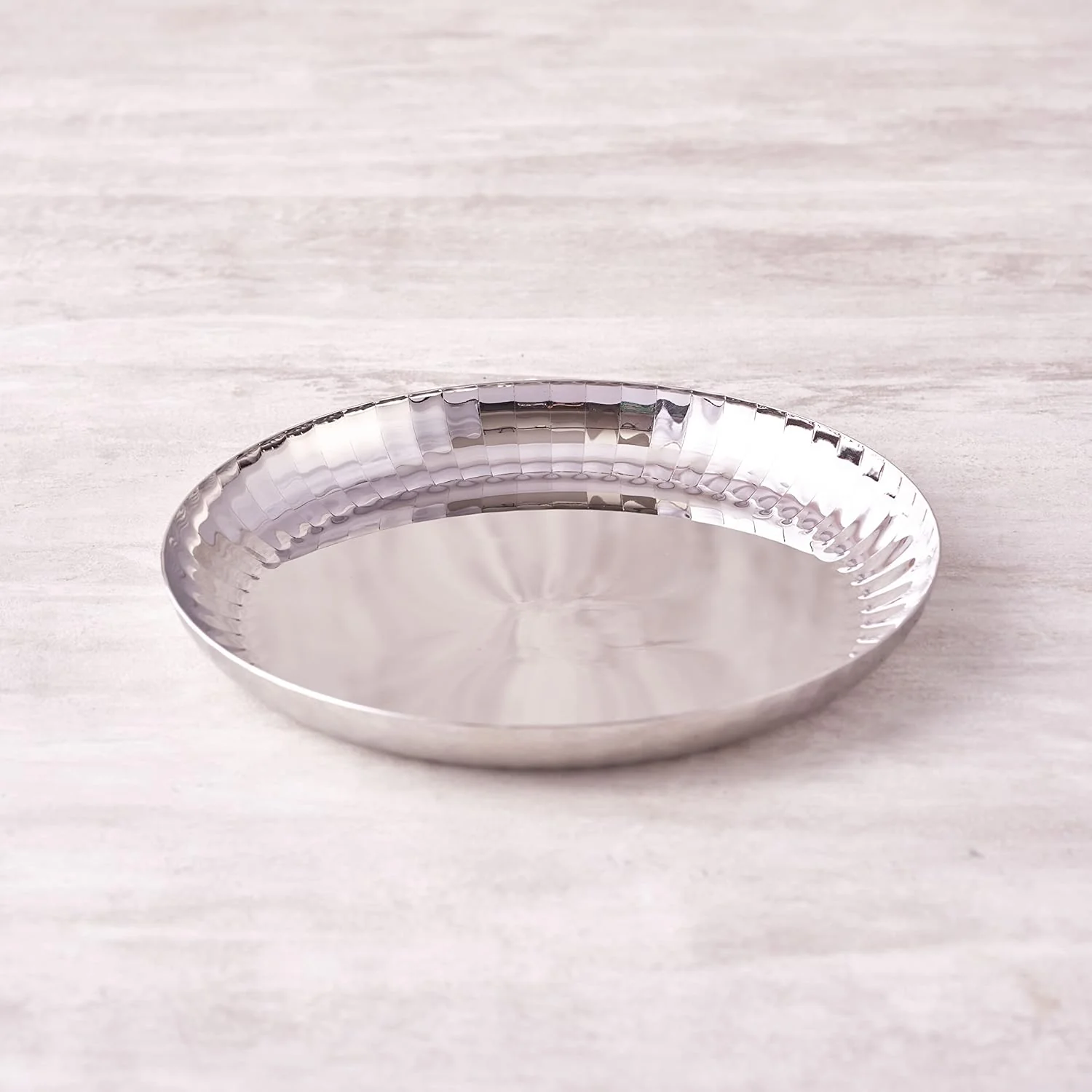 Silver Stainless Steel Serving Platter - Large, Rhythm Garden Series | Ribbed Pattern Pattern - Multipurpose Serving Tray For Sweets, Dry Fruits & Other Snacks | Serve Ware, Dinnerware & Tableware - Image 5