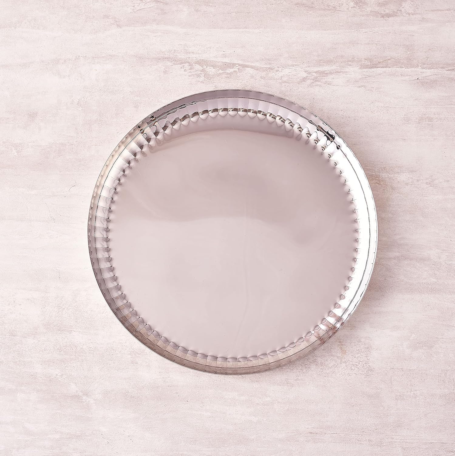 Silver Stainless Steel Serving Platter - Large, Rhythm Garden Series | Ribbed Pattern Pattern - Multipurpose Serving Tray For Sweets, Dry Fruits & Other Snacks | Serve Ware, Dinnerware & Tableware - Image 6