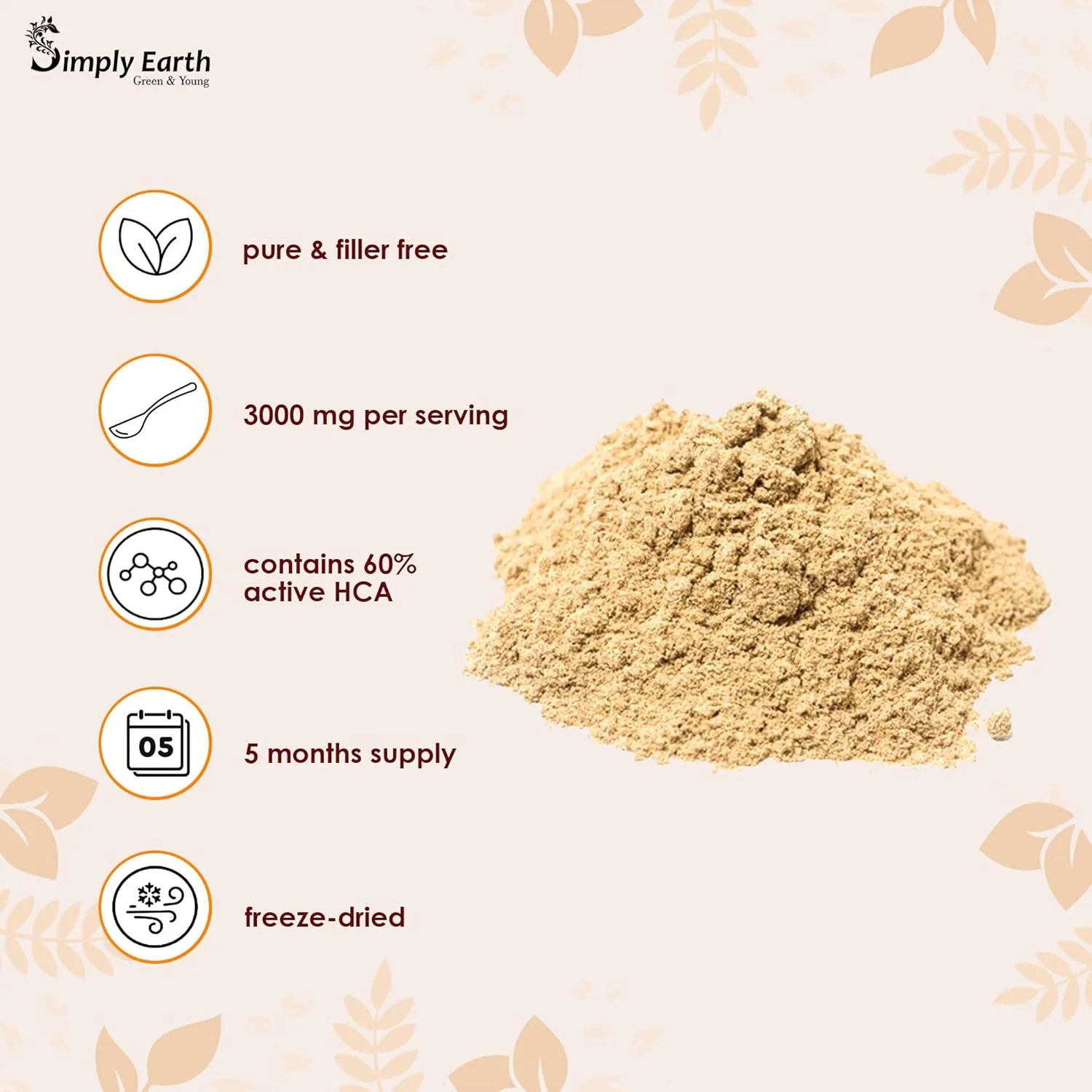 Simply Earth Pure Natural Garcinia Cambogia Fruit Extract Powder 60% Hca For Weight Management & Other Health Benefits | 200gm 0.4lbs - Image 3
