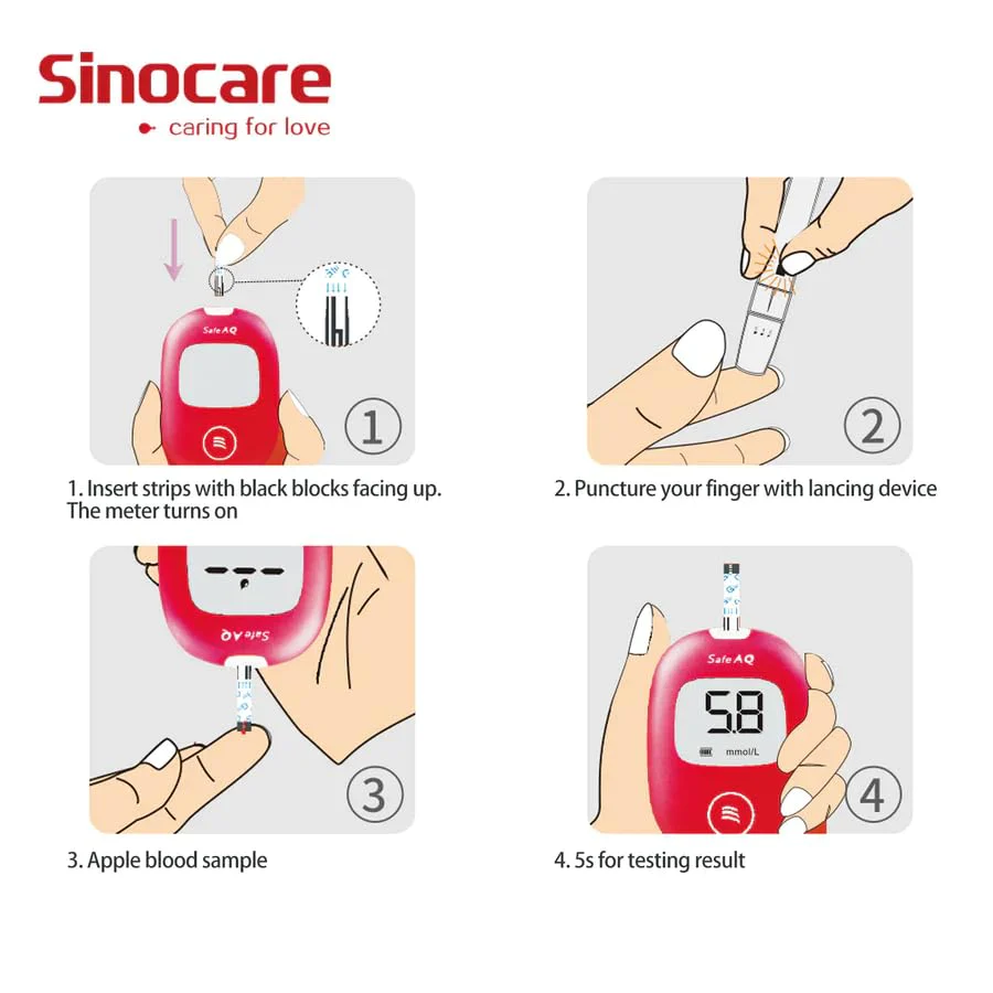Sinocare Safe AQ Blood Glucose Test Strips, Box Of 100 | Works With Safe AQ Glucometer Only - Lancets Not Included | Blood Glucose Monitor Strips, Pack Of 100 - Image 2