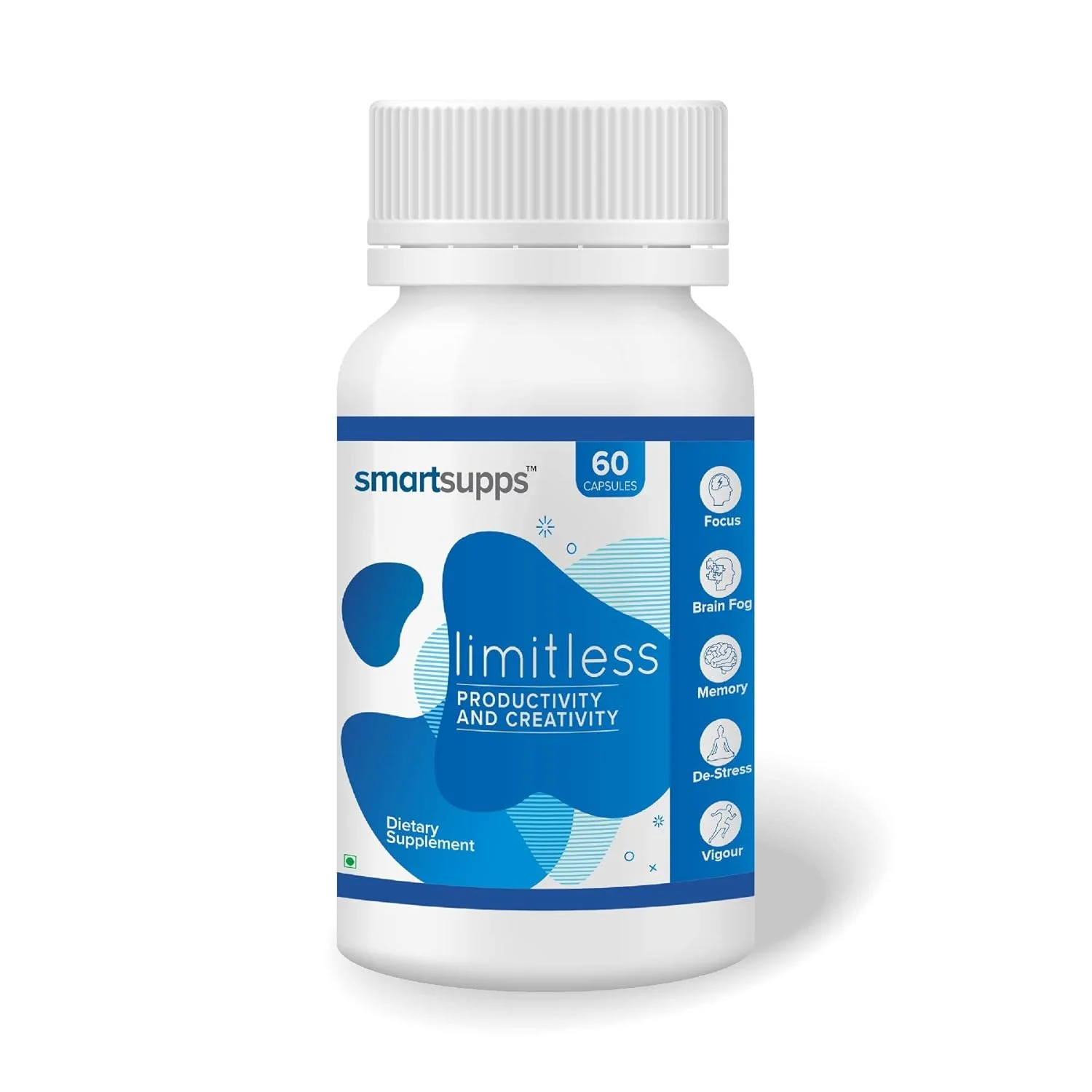 Smartsupps Limitless Energy, Mental Focus, Brain Power Nootropic Formula Added Herbs 1200mg, Korean Ginseng, Ashwagandha, Bacopa Monnieri, Ginko Biloba, Vitamin B12 | 60 Capsules 100gm 0.2lbs