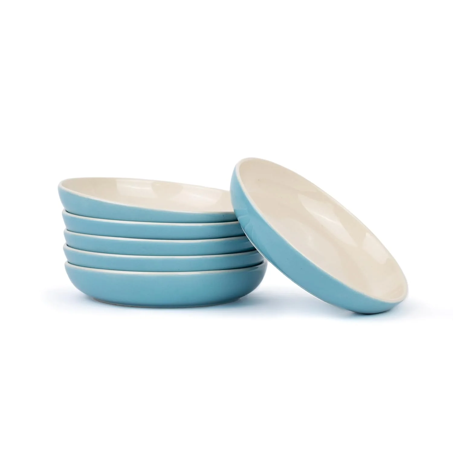 Snack Plates Set Of 6, Blue Slow Series | Snacks Plates Set - Dessert Plates | Small Plates With Glossy Finish - Deep Snack Plates | Microwave Safe & Chip Resistant