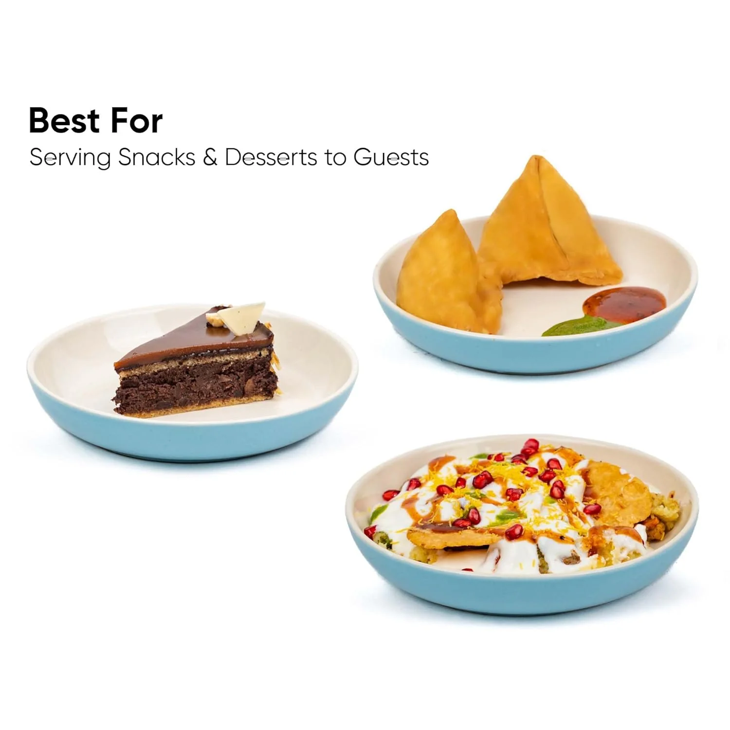 Snack Plates Set Of 6, Blue Slow Series | Snacks Plates Set - Dessert Plates | Small Plates With Glossy Finish - Deep Snack Plates | Microwave Safe & Chip Resistant - Image 4