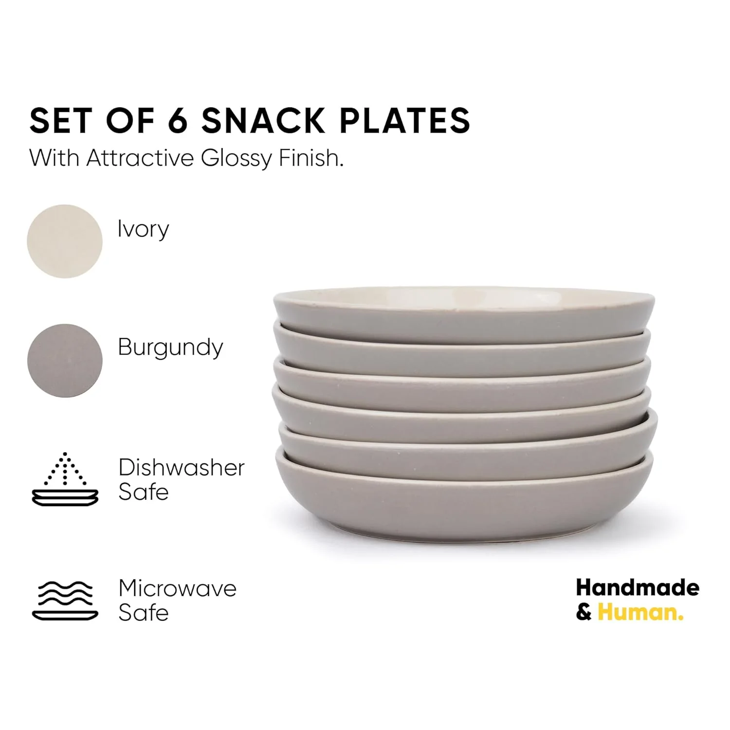 Snack Plates Set Of 6, Grey Slow Series | Snacks Plates Set - Dessert Plates | Small Plates With Glossy Finish - Deep Snack Plates | Microwave Safe & Chip Resistant - Image 2