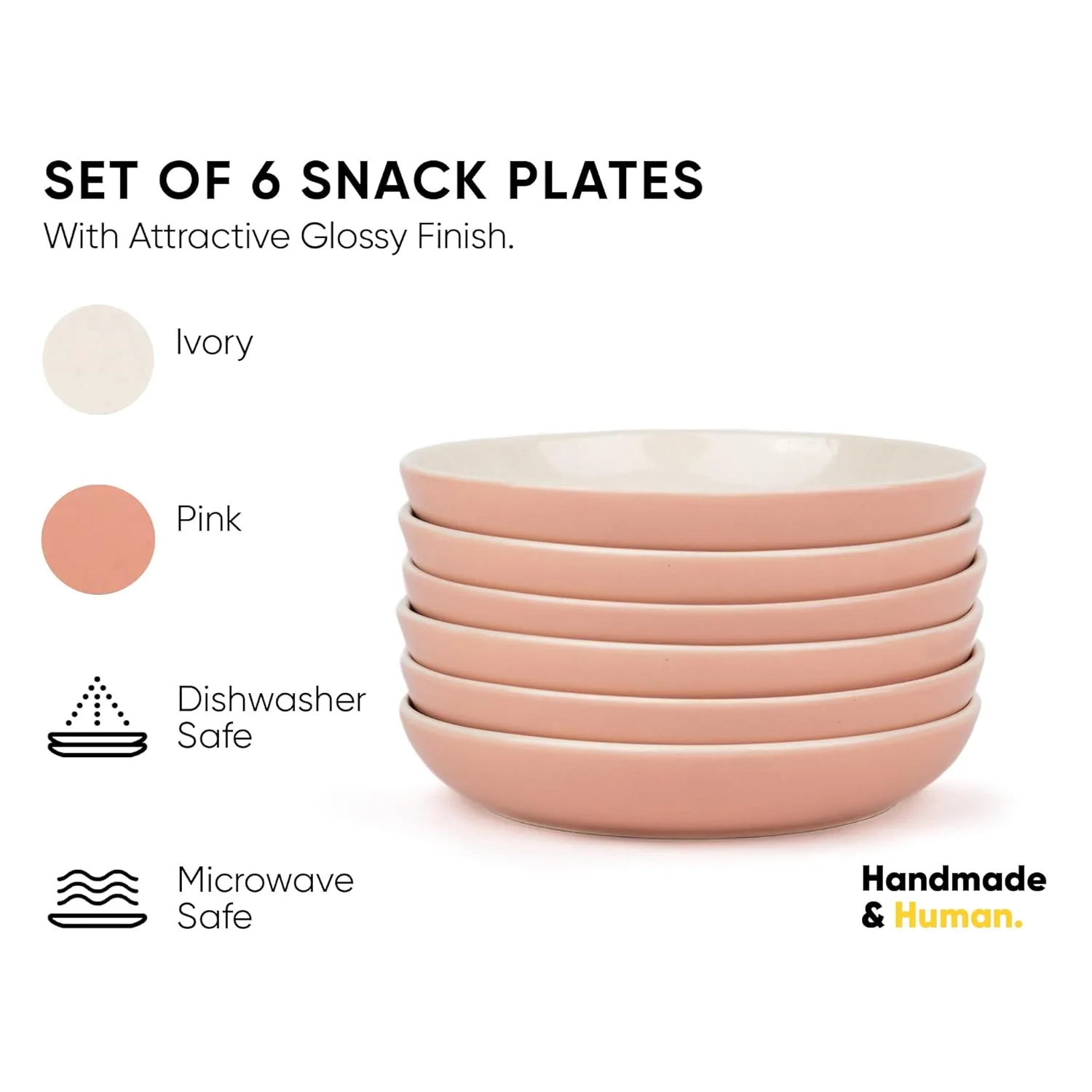Snack Plates Set Of 6, Pink Slow Series | Snacks Plates Set - Dessert Plates | Small Plates With Glossy Finish - Deep Snack Plates | Microwave Safe & Chip Resistant - Image 2