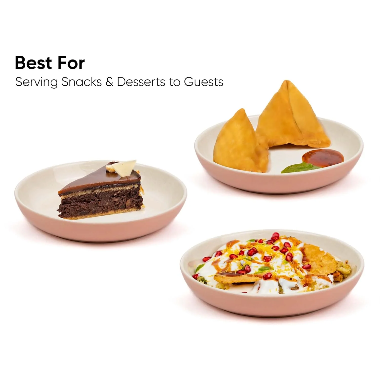 Snack Plates Set Of 6, Pink Slow Series | Snacks Plates Set - Dessert Plates | Small Plates With Glossy Finish - Deep Snack Plates | Microwave Safe & Chip Resistant - Image 6