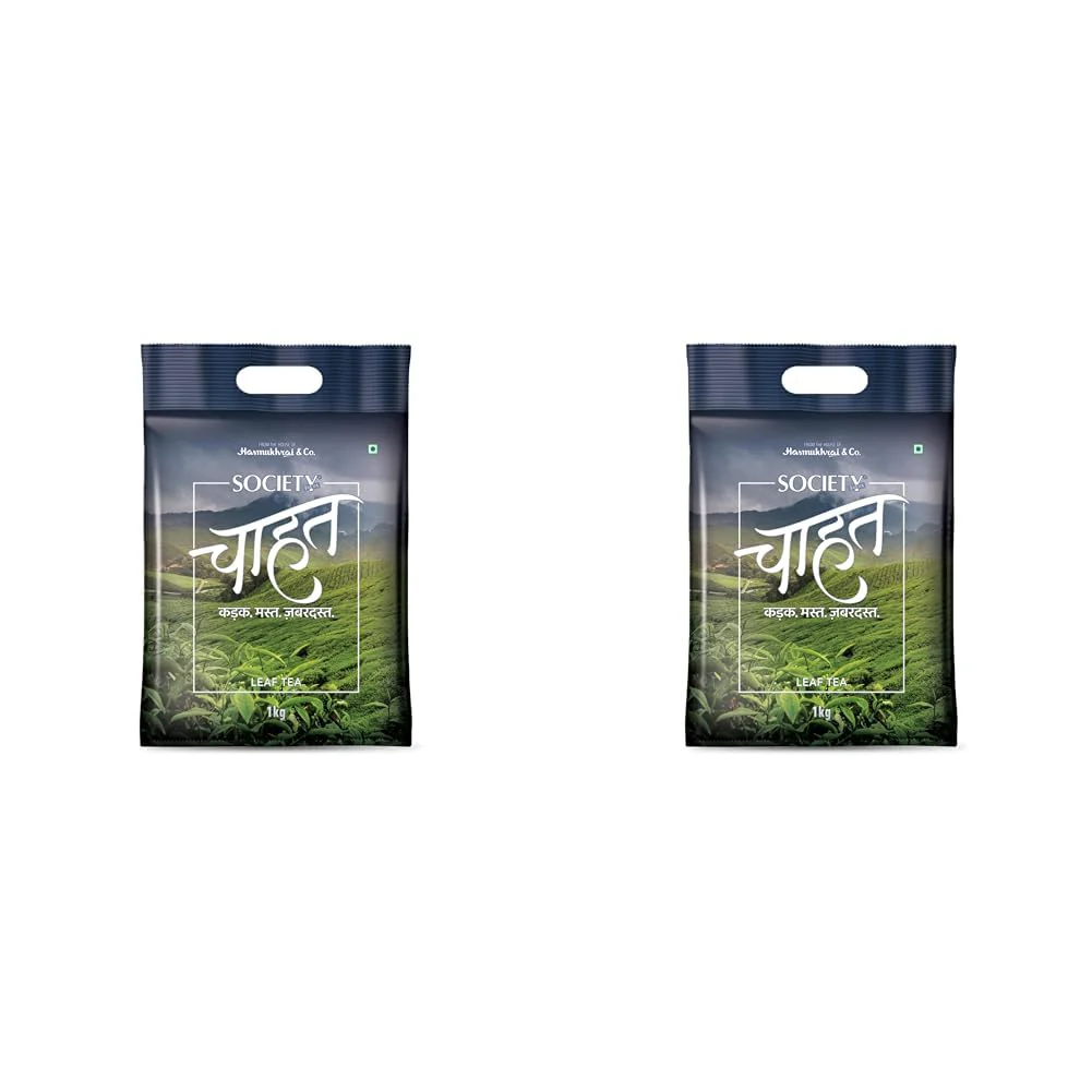 Society Chahat Leaf Tea - Pack Of 2 X 1 Kg Pack, 35.2 Ounce Each | Rich In Taste & Refreshing Aroma - Strong Blend Kadak Chai | Low Caffeine Chai Patti