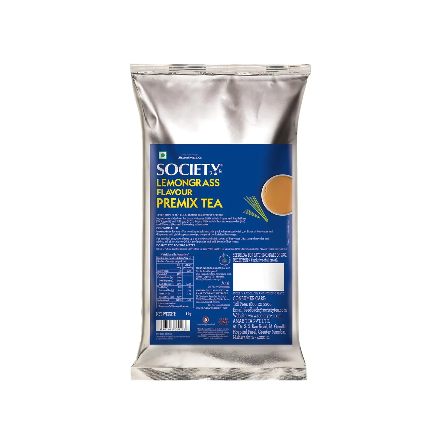 Society One Minute Tea Lemongrass Flavor Instant Tea Premix - 1 Kg, 35.2 Ounce | Made With Lemongrass - Low Caffeine Chai Patti | Flavored Instant Black Tea - Image 2