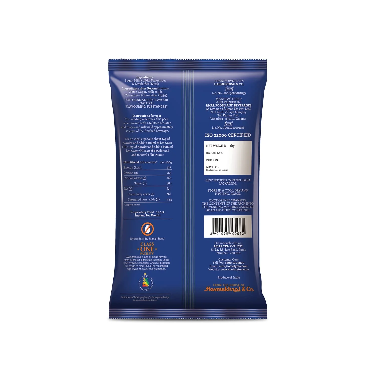 Society One Minute Tea Masala Flavor Instant Premix Tea - Pack Of 2 X 1 Kg Pouch, 35.2 Ounce Each | Made With Ginger, Clove, Black Pepper, Cinnamon - Low Caffeine Chai Patti | Flavored Instant Tea - Image 2