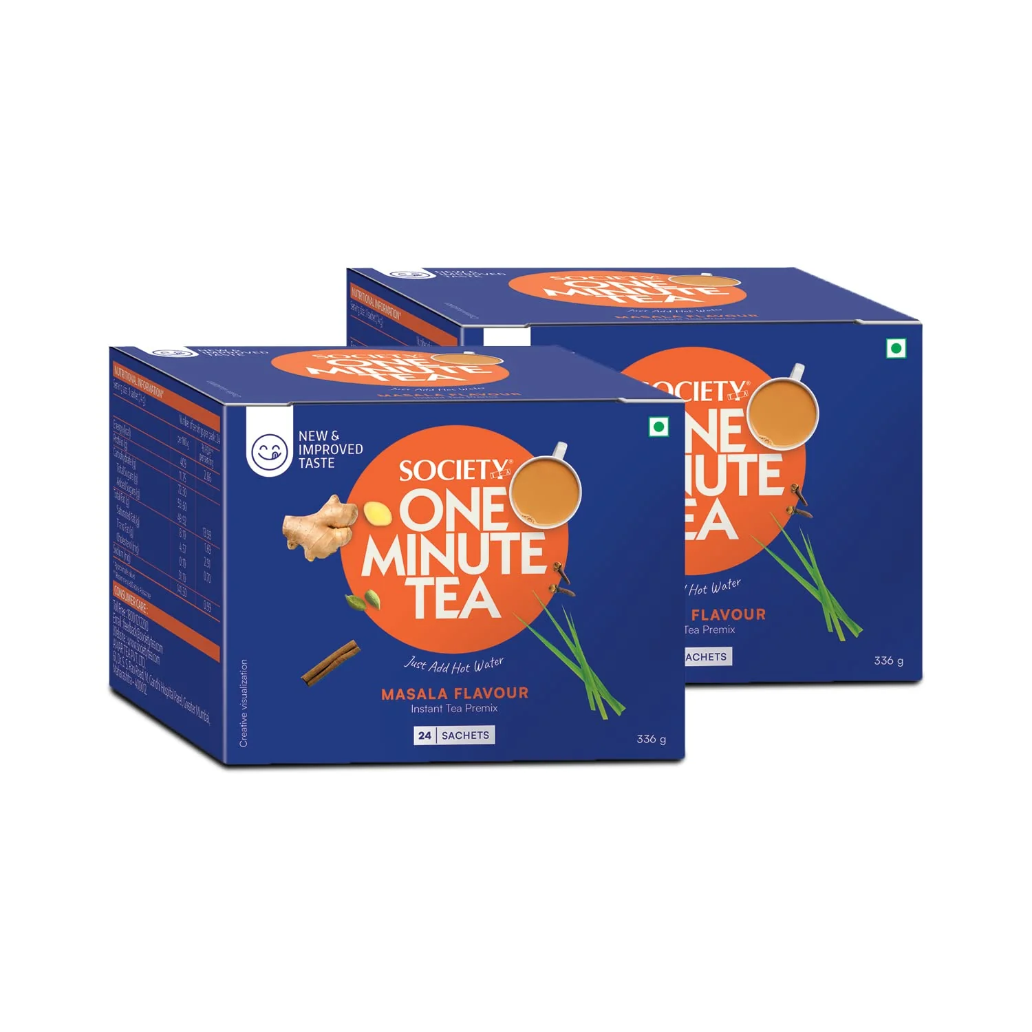 Society One Minute Tea Masala Instant Tea Premix 14gm X 48 Sachets - 672gm, 23.7 Ounce, Pack Of 2 | Made With Ginger, Clove, Black Pepper, Cinnamon - Low Caffeine Chai Patti | Flavored Instant Tea