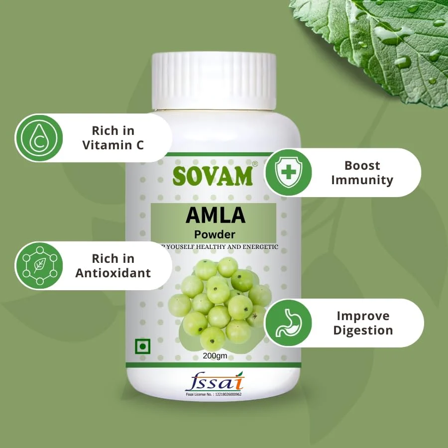 Sovam Amla Powder For Eating And Drinking, Natural Indian Gooseberry Powder For Healthy Hair & Skin, Antioxidant | 200gm 0.4lbs