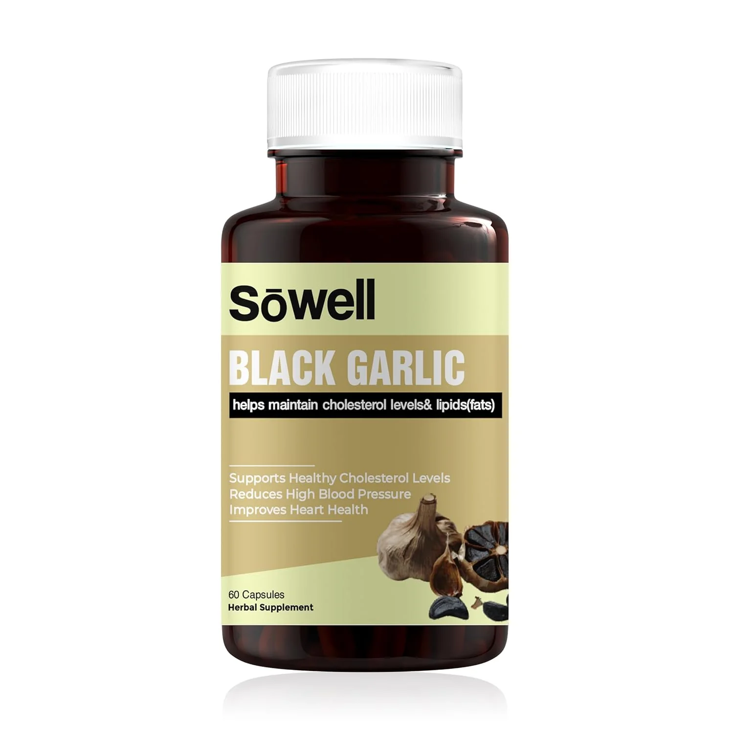 Sowell Black Garlic Herbal Supplement Immune Support, Antioxidant Formula, Boosts Immune Function With Potent Antioxidants | 60 Capsules 100gm 0.2lbs