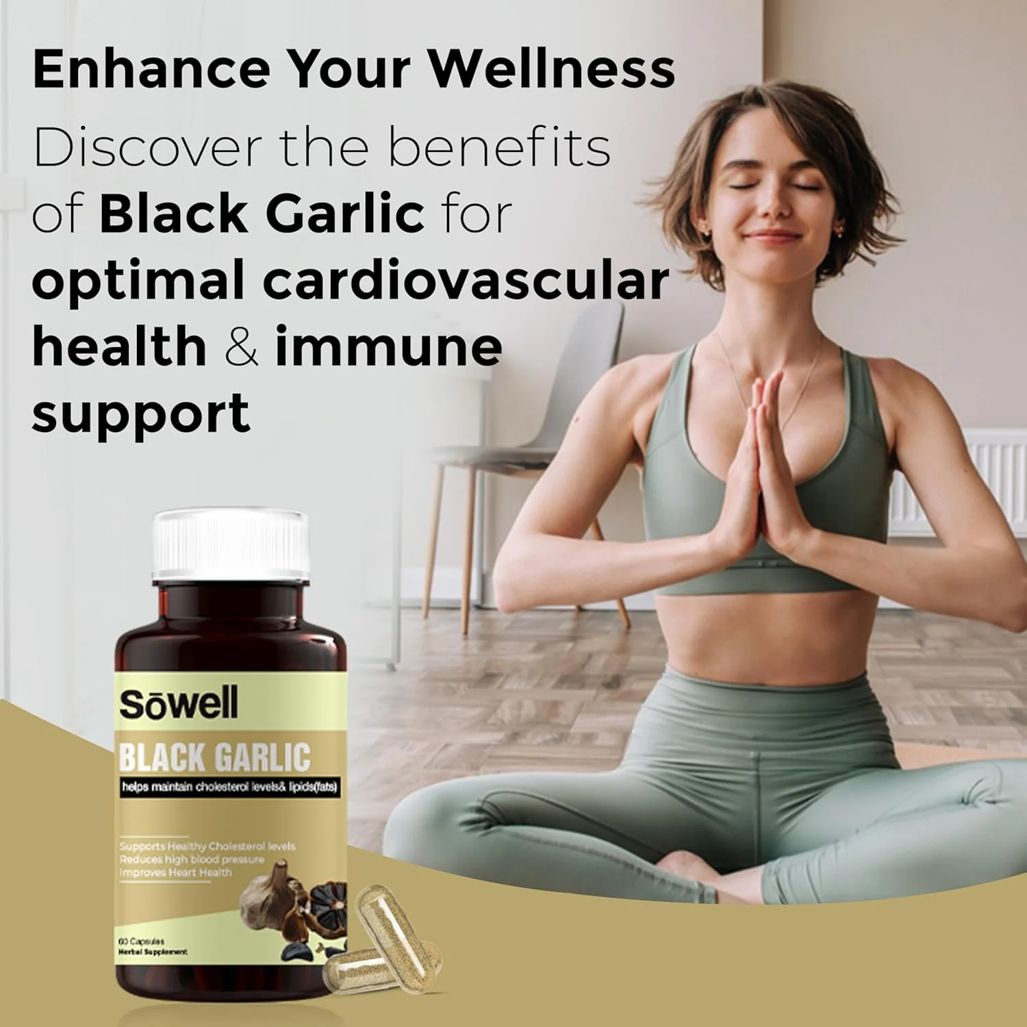 Sowell Black Garlic Herbal Supplement Immune Support, Antioxidant Formula, Boosts Immune Function With Potent Antioxidants | 60 Capsules 100gm 0.2lbs - Image 4