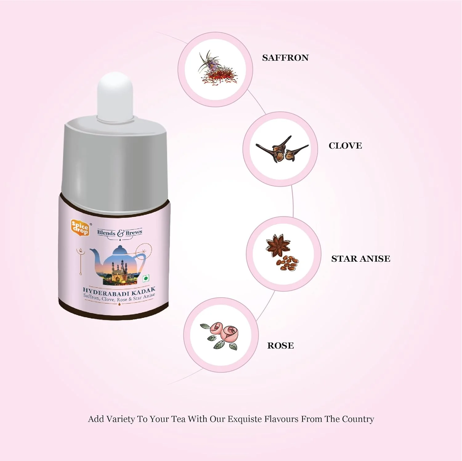 Spice Drop Hyderabadi Kadak Tea Spice Blend - 180 Cups, 5ml, 0.1 Fl.Oz. | Contains Rose, Saffron & Clove - Chai Masala Drops | GMO Free, No Preservatives, Gluten Friendly, Keto Friendly - Image 3