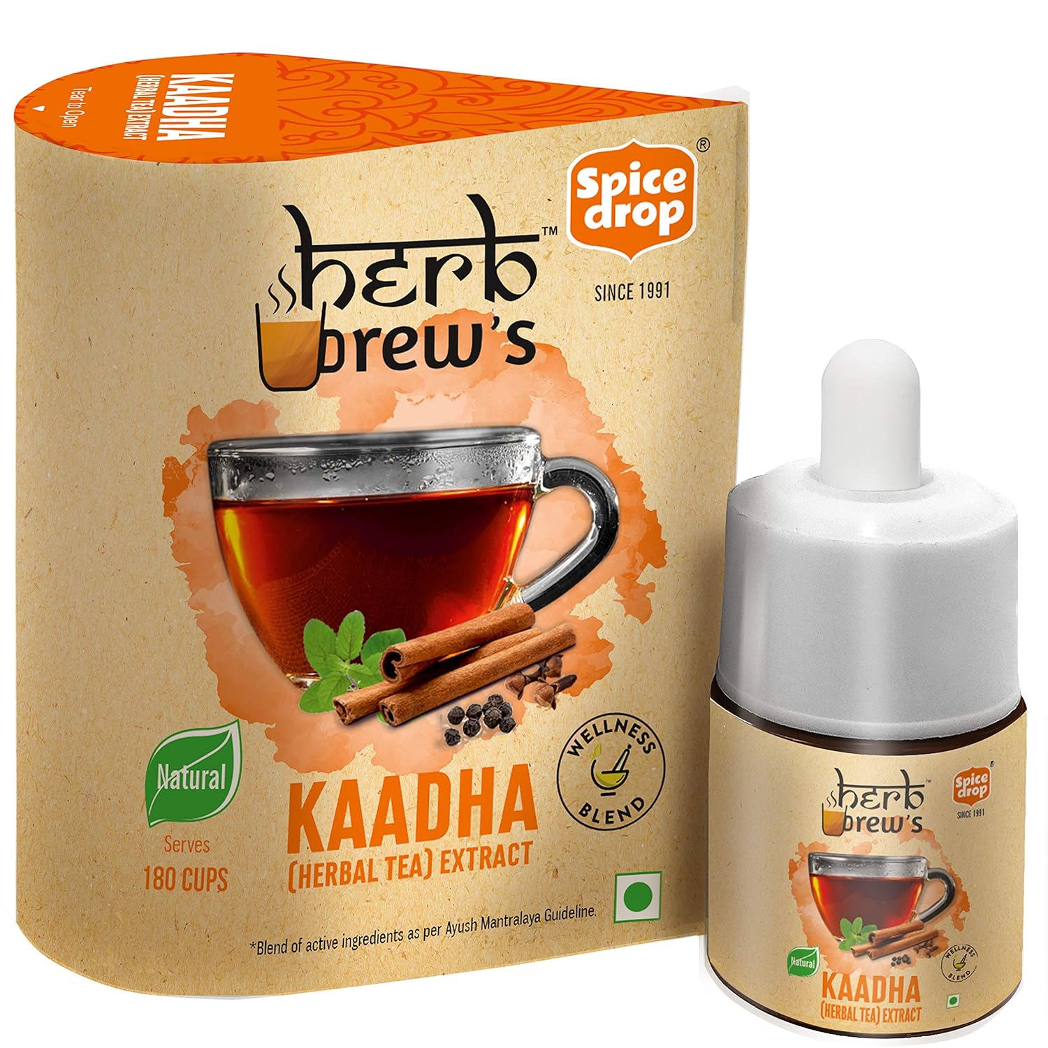 Spice Drop Kaadha Herbal Tea Extract - 180 Cups, 5ml, 0.1 Fl.Oz. | Contains Black Pepper, Clove, Cinnamon, Ginger & Tulsi - Chai Masala Drops | No Preservatives, Gluten Friendly, Keto Friendly - Image 4
