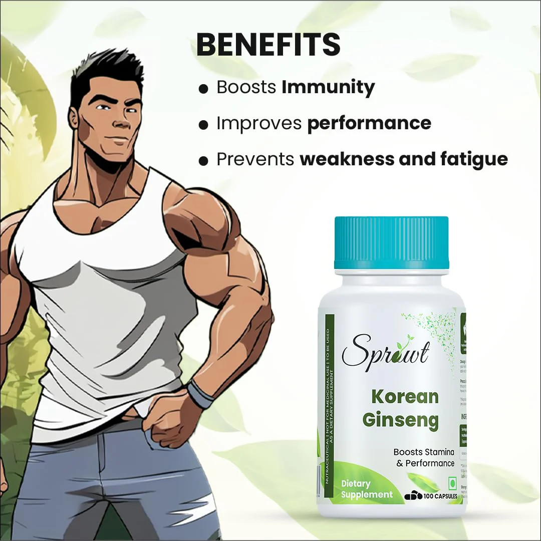 Sprowt Korean Red Ginseng 1000mg Capsules For Men | Supports Brain Function, Boosts Immunity, Energy & Focus | 100 Capsules 150gm 0.3lbs Each Pack Of 3 - Image 3