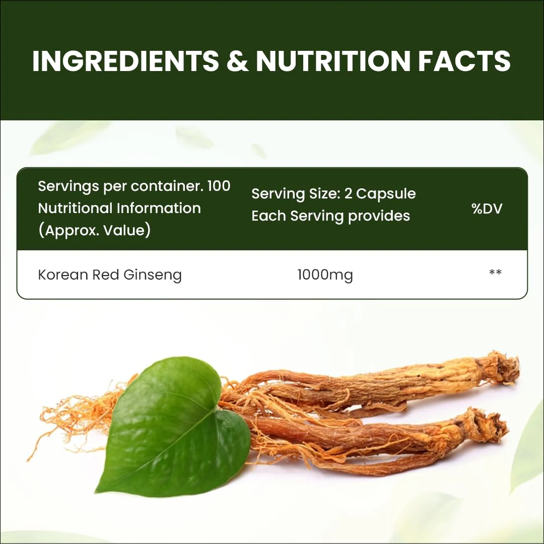Sprowt Korean Red Ginseng 1000mg Capsules For Men | Supports Brain Function, Boosts Immunity, Energy & Focus | 100 Capsules 150gm 0.3lbs Each Pack Of 3 - Image 4
